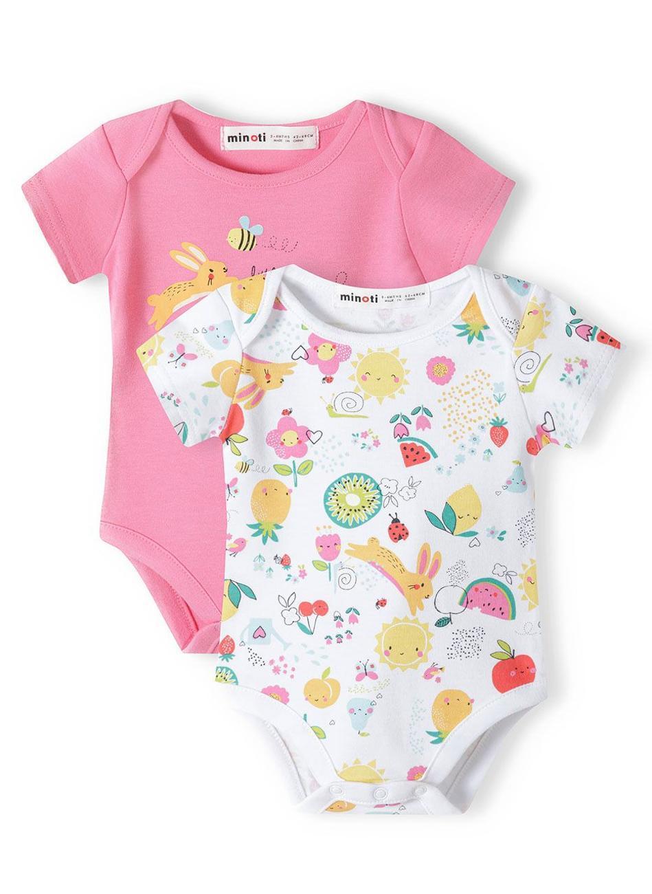 Baby Bodysuit 2 Pack Pink Print Short Sleeve Set - Image 1
