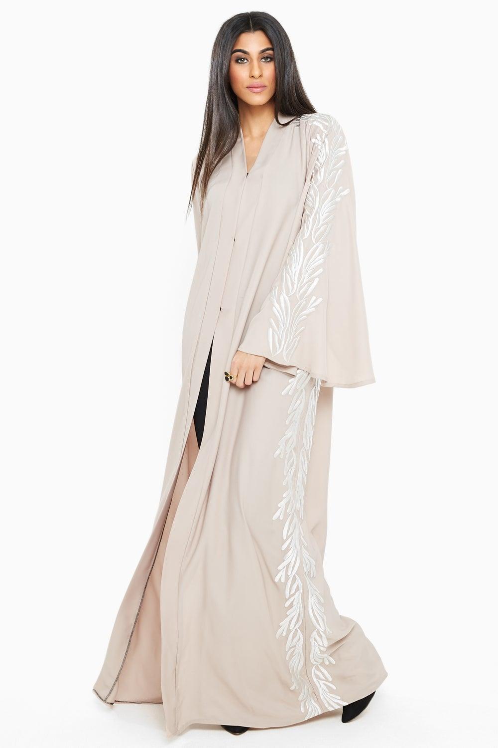Silver Leaf Embroidered Premium Nida Abaya SB177A - Image 1