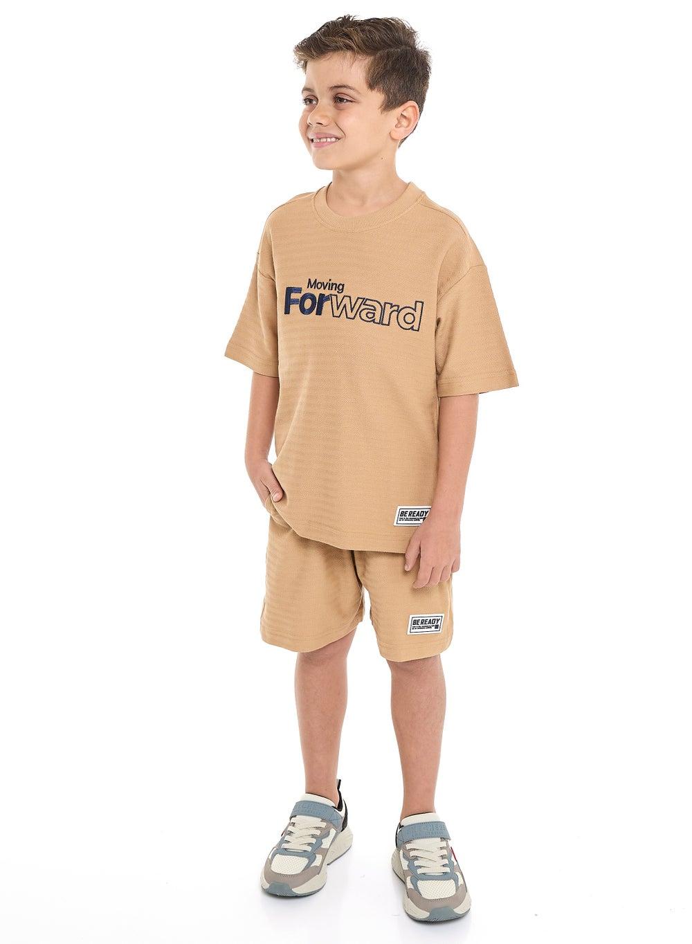 Victor and Jane Boys' Jacquard Set – Sand Striped - Image 1