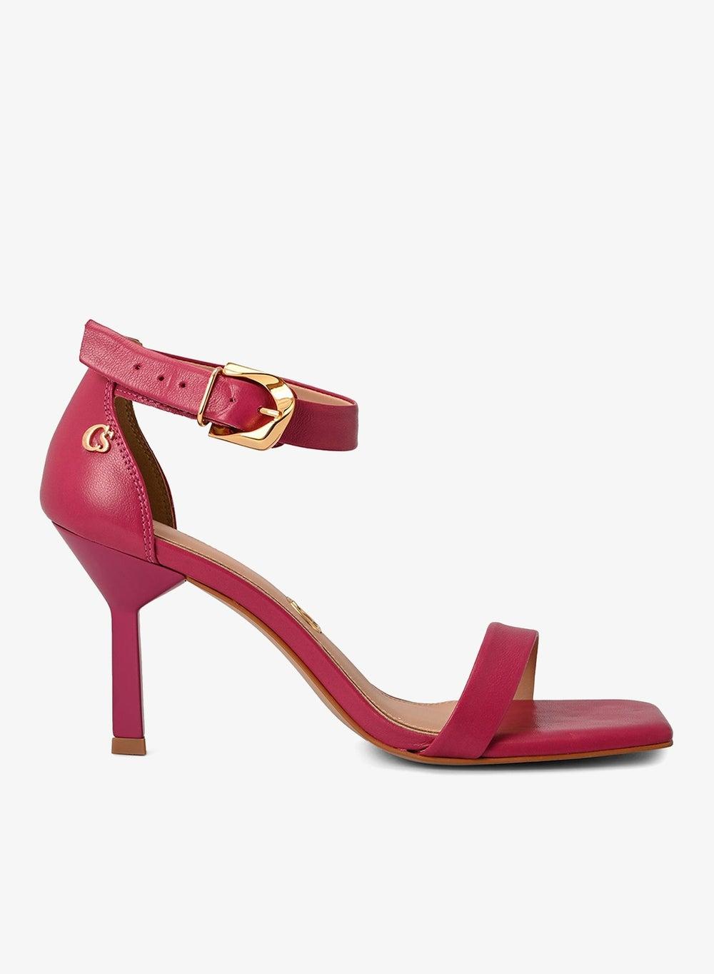 Fuchsia Pink Geometric Heel Statement Sandals - Image 1