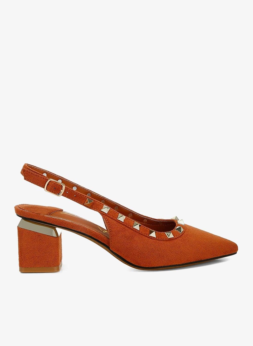 Tan Stud-Embellished Microfiber Sandals - Image 1