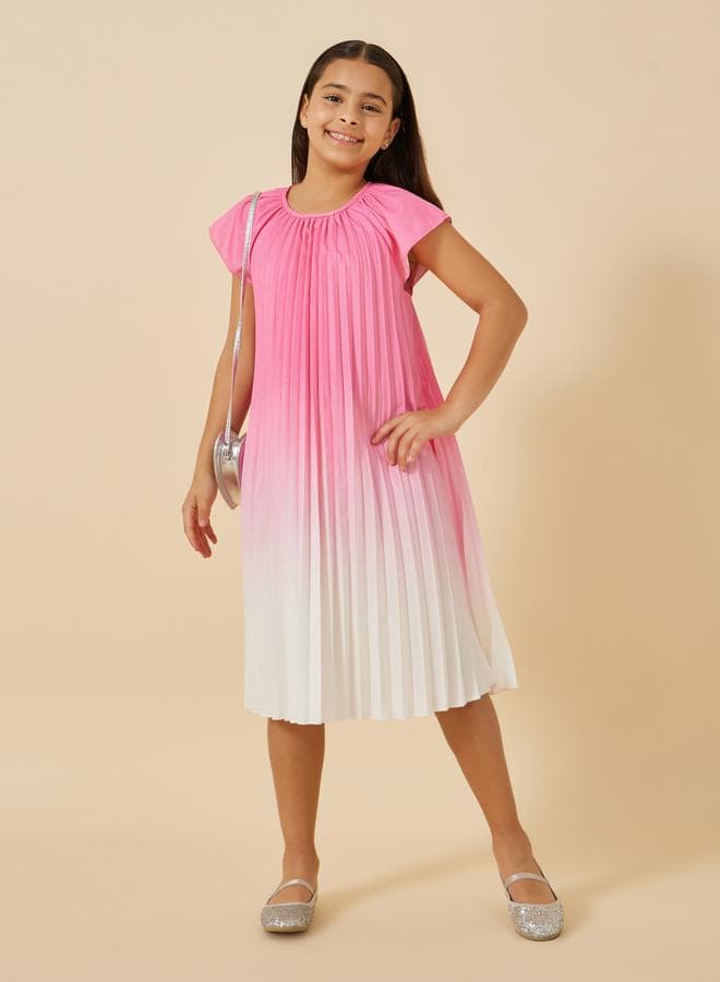 Pink Ombre Pleated Girls Dress - Image 1