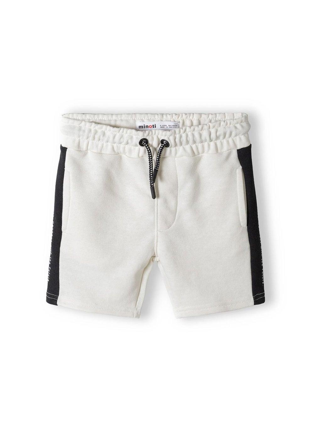 Boys Fleece Shorts Elastic Waist Printed Panels Cream - Image 1