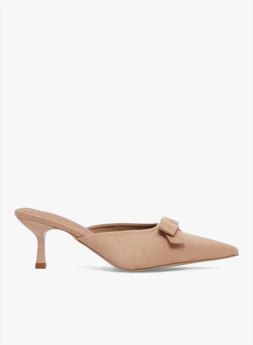 Tan Bow Detail Elegant Slip-On Mules - Image 1