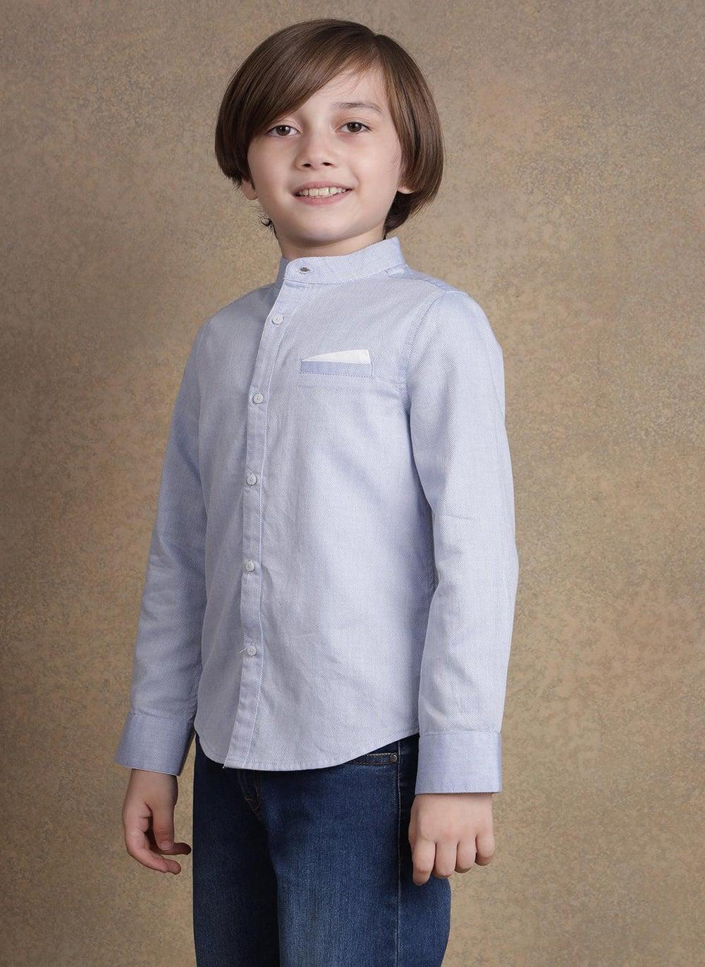 One Friday Kids Boys Blue Mandarin Collar Shirt - Image 1