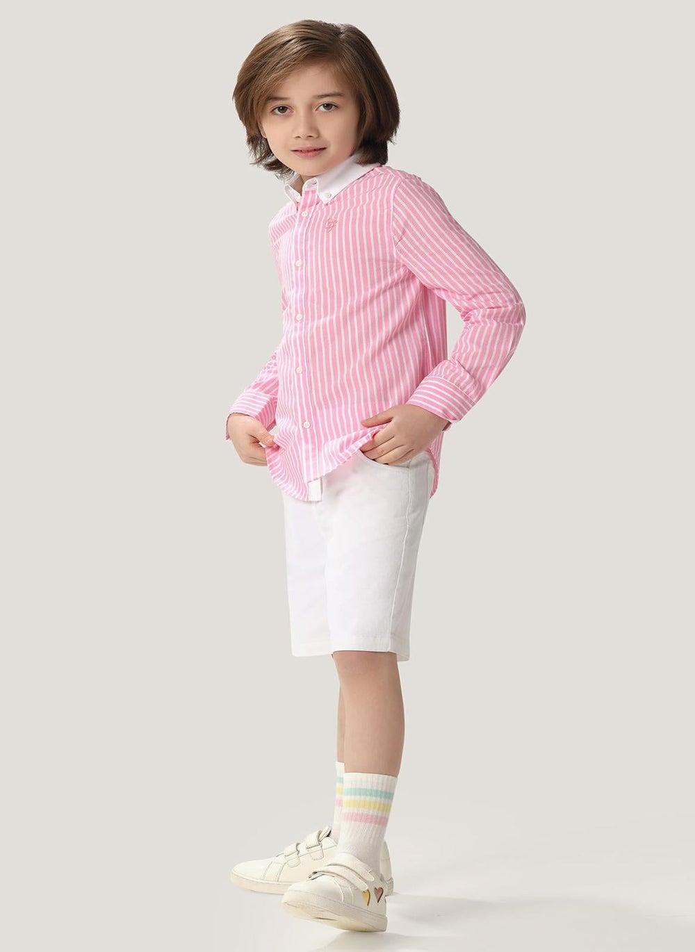 One Friday Pink & White Striped Cotton Shirt Boys - Image 1