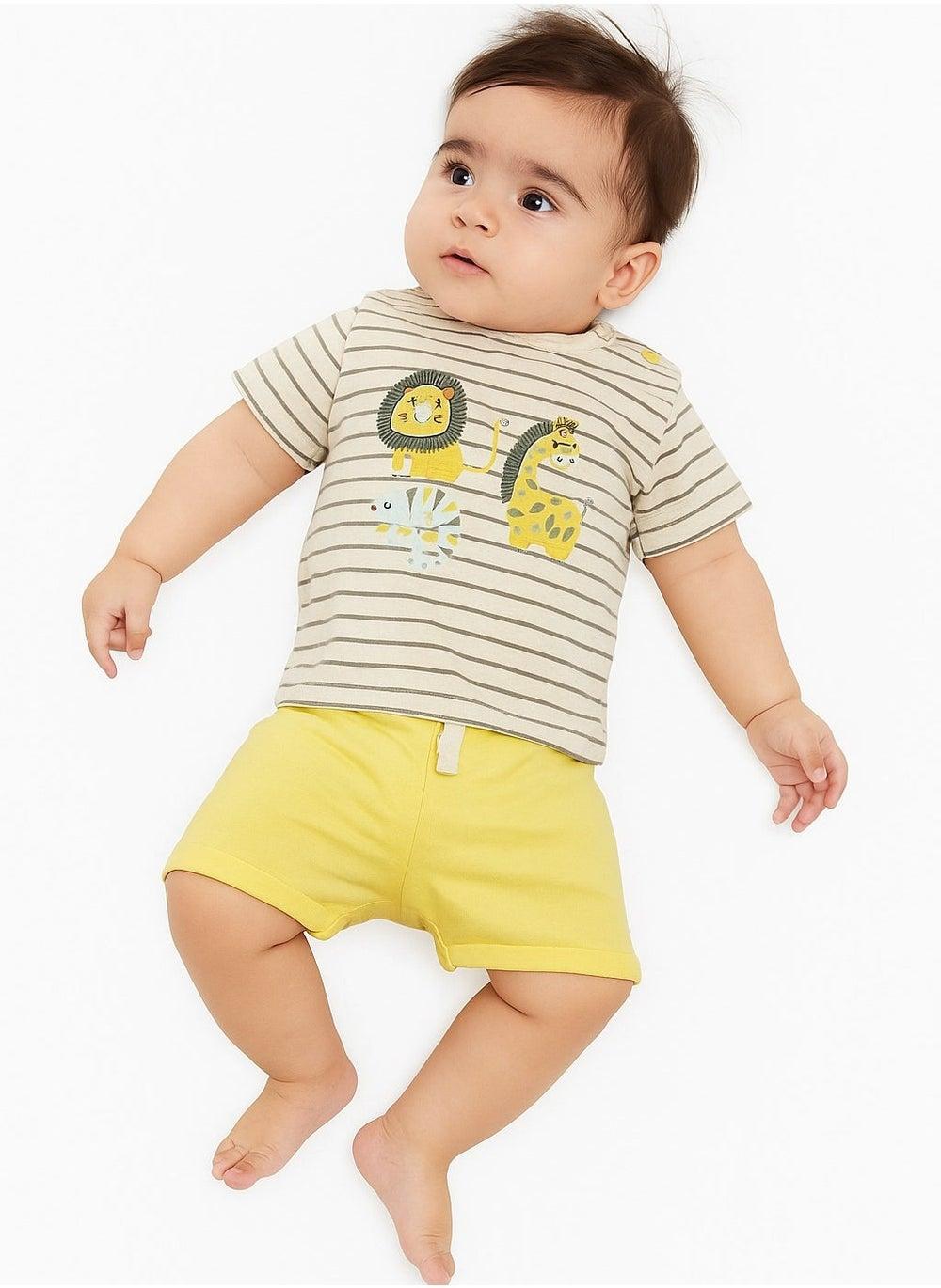 BABY BOYS 2Pc Set Striped Tee & Animal Shorts - Image 1