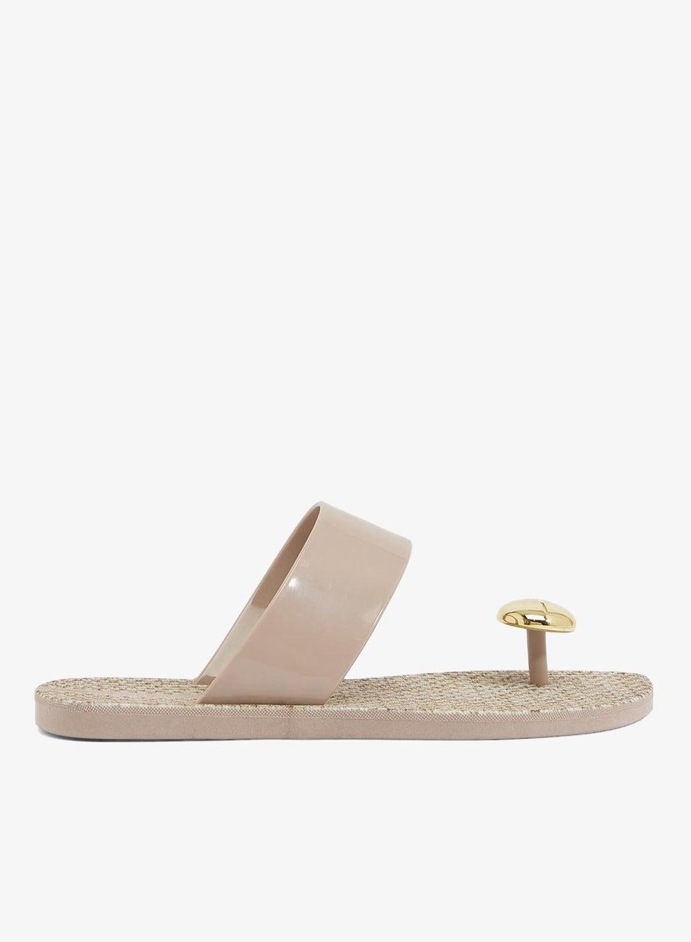 Look Sardenha Beige Printed Sole Strap Sandals - Image 1