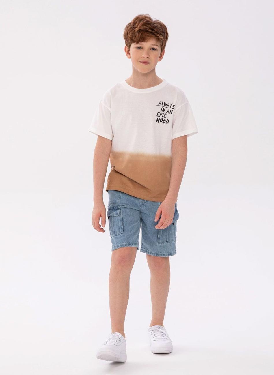 Boys Light Blue Denim Combat Shorts Elastic Waist - Image 1