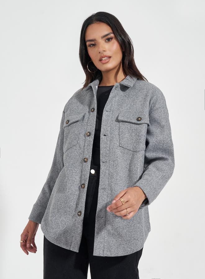 Oversized Longline Wool-Blend Shacket Jacket - Image 1