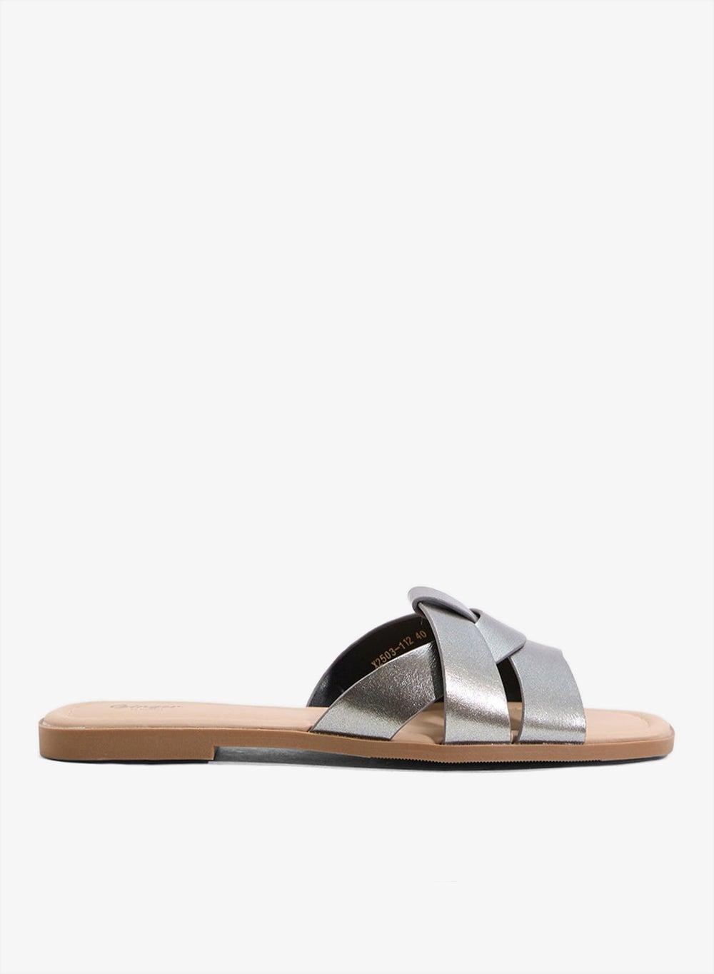 Luxe Metallic Strap Flat Sandals for Women - Image 1