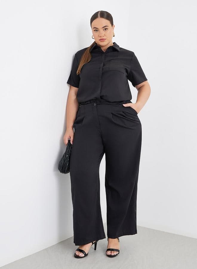 Styli Plus Size Black Shirt & Wide Leg Co-Ord Set - Image 1