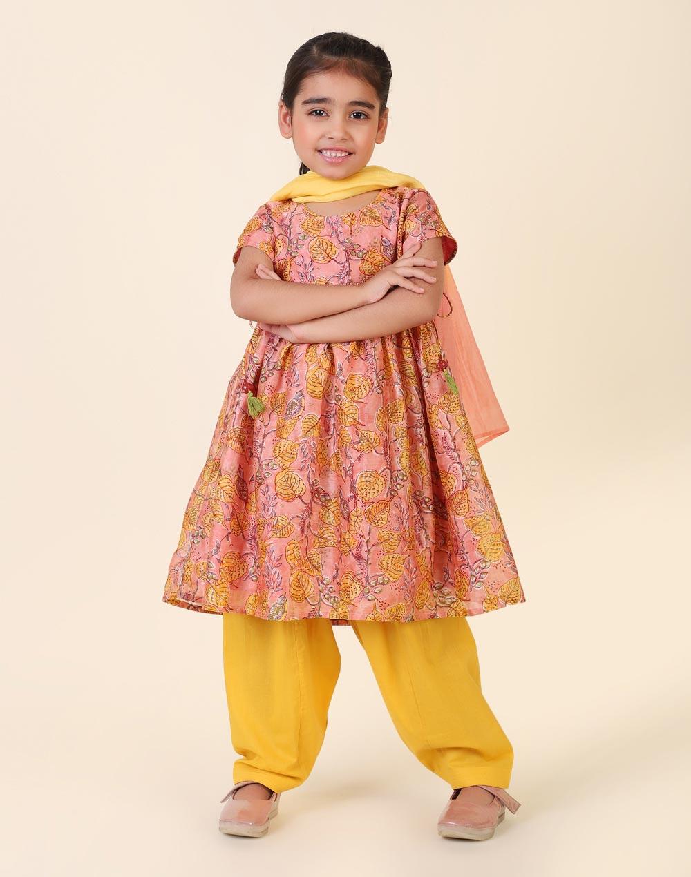 Pink Cotton Silk Hand Block Printed Salwar Set - Image 1