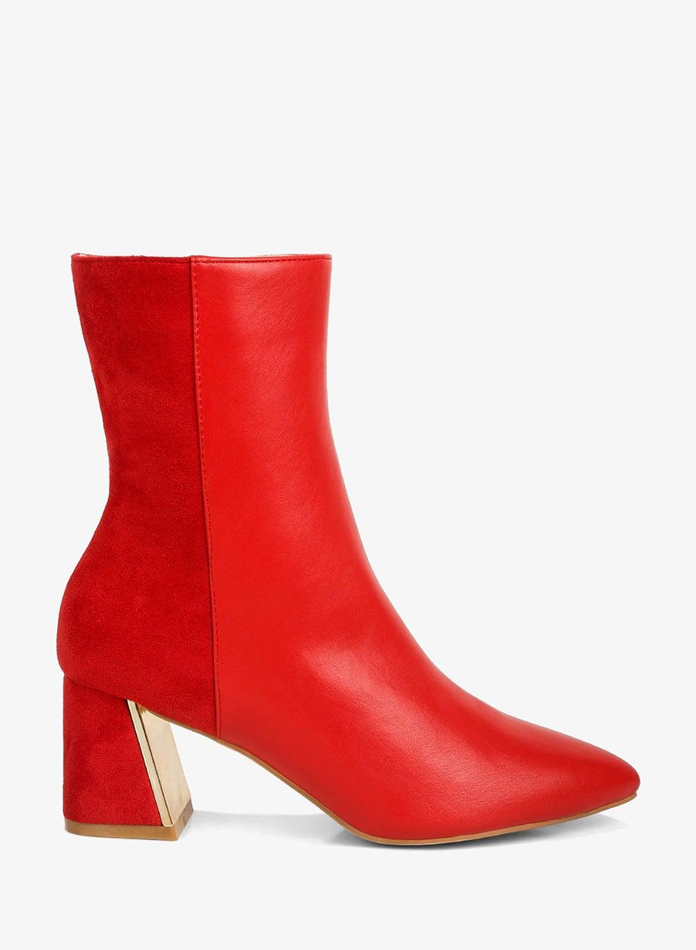 Red Suede High Ankle Boots with Metallic Heel - Image 1