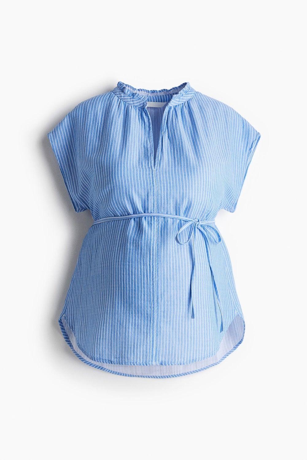 MAMA Muslin Tie-Belt Blouse with Frill Collar - Image 1