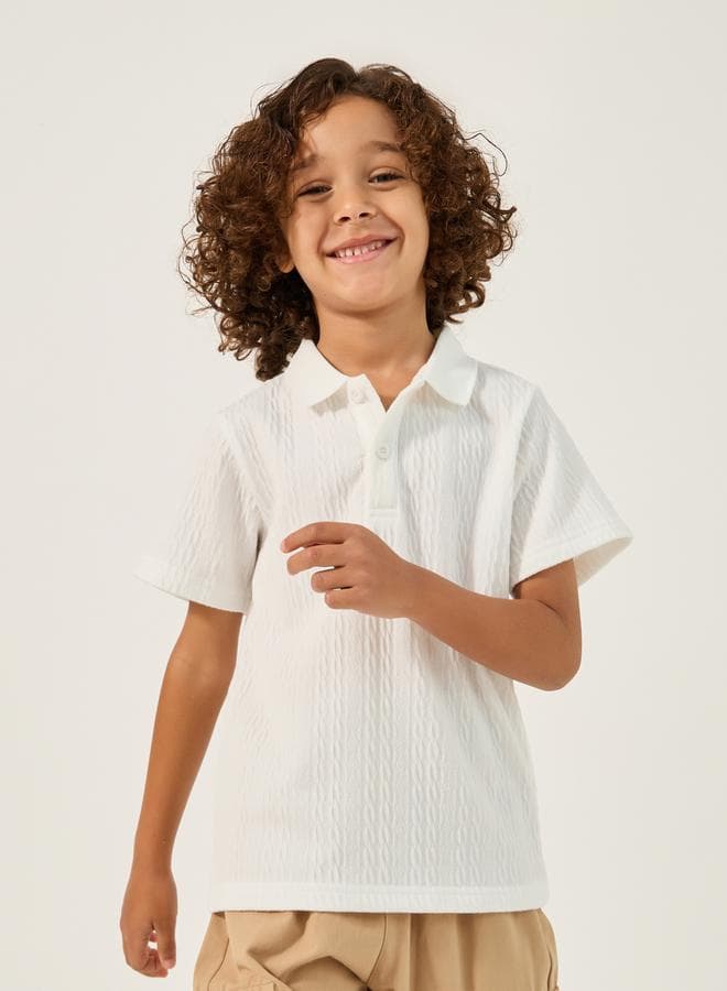 Textured Knit Short Sleeve Polo T-Shirt - Image 1