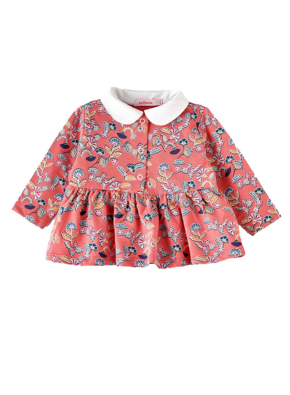 Baby Coral Floral Top with White Collar - Image 1
