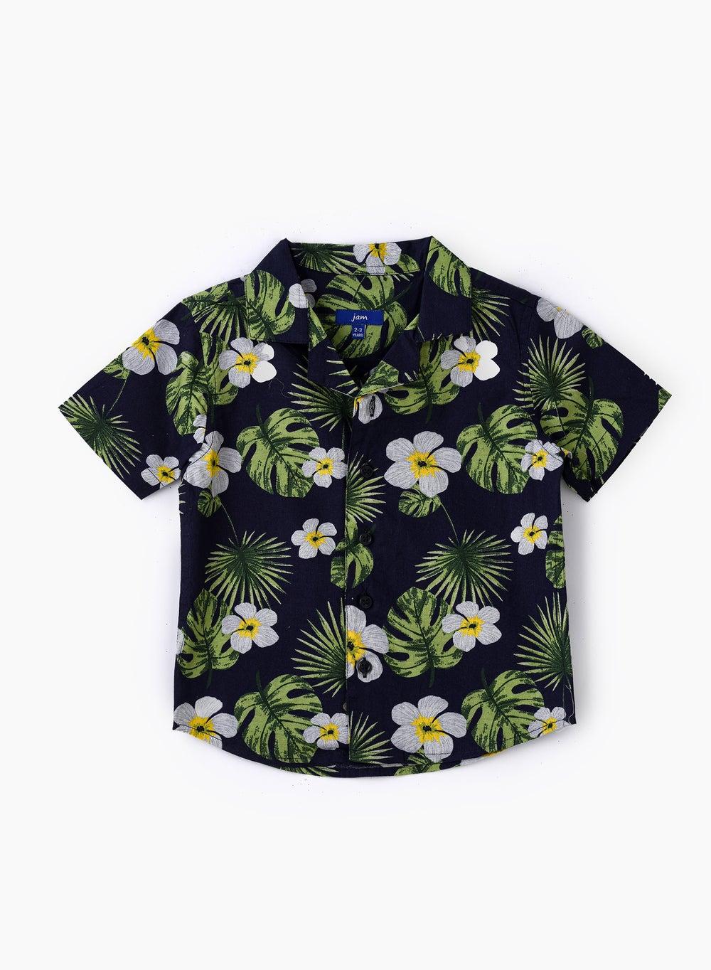 Boys Cotton Hawaiian Floral Camp Collar Shirt - Image 1