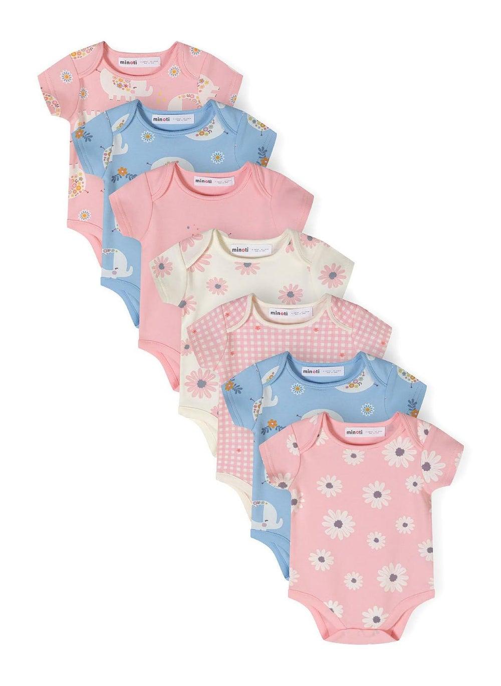 Girls Short Sleeve Bodysuit 7-Pack Light Pink Prints - Image 1