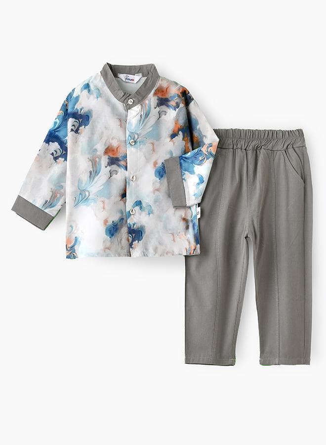 Elegant Watercolor Shirt & Pant Set Boys - Image 1