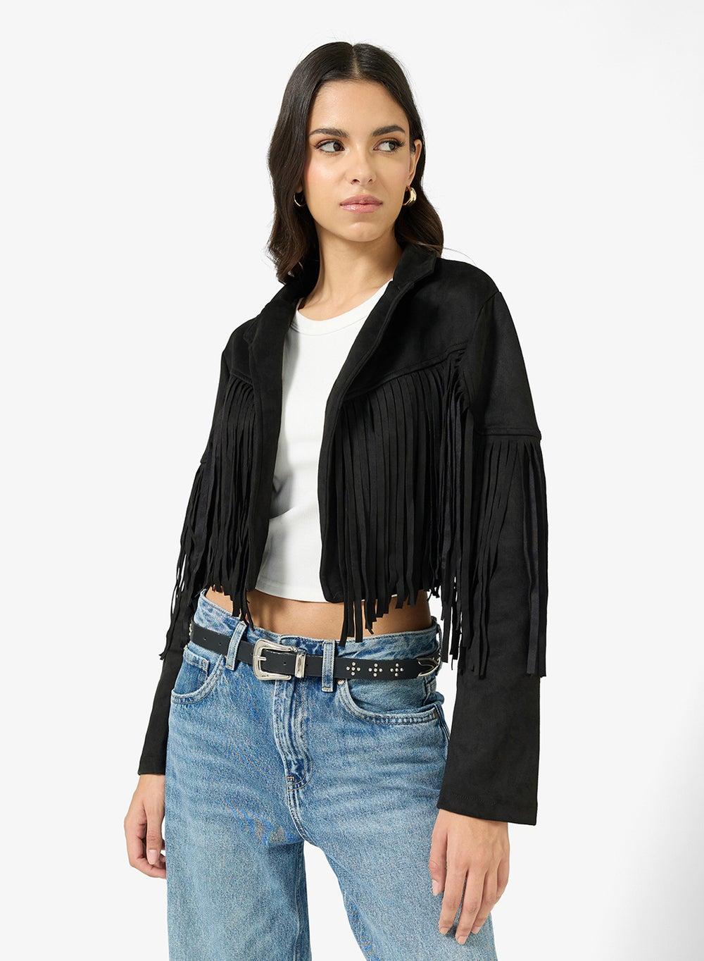 Suede Lapel Fringe Jacket – Statement Luxe Layer - Image 1