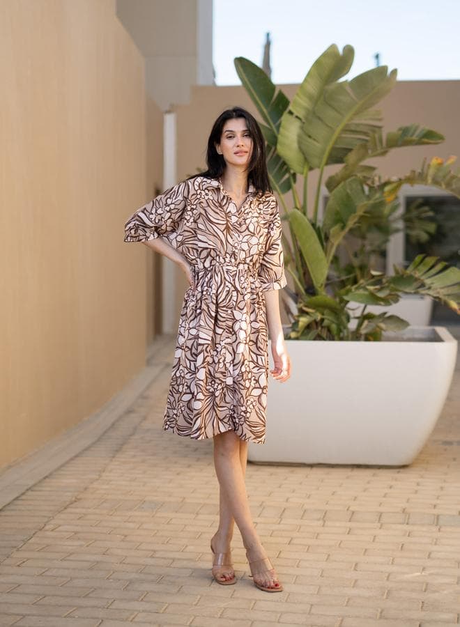 Sanskrutihomes Printed Collared Midi Dress - Image 1