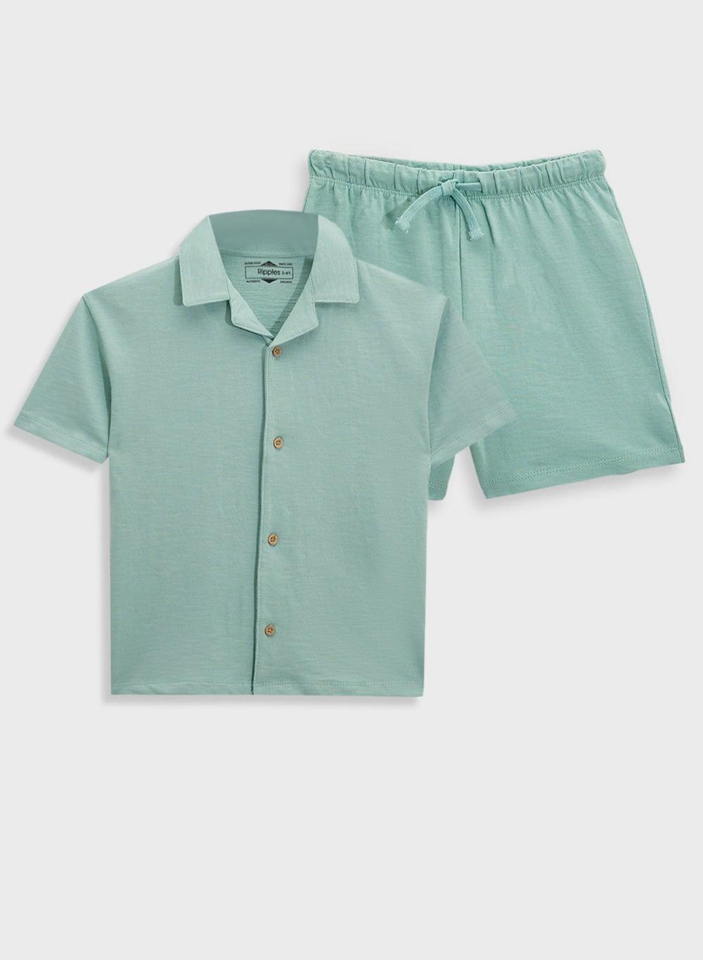 Cotton Resort Collar Shirt & Shorts Set - Image 1