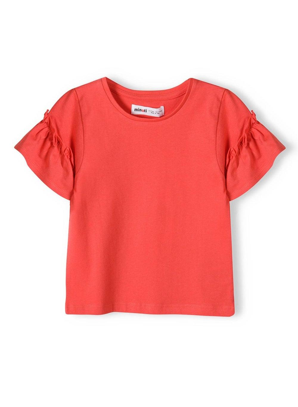 Girls Frill Sleeve Red T-Shirt - Image 1