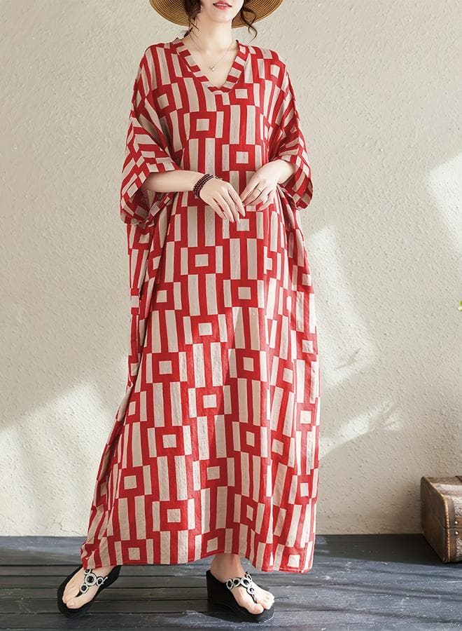 Take Two Geometric Print V-Neck Kaftan for Women - Image 1