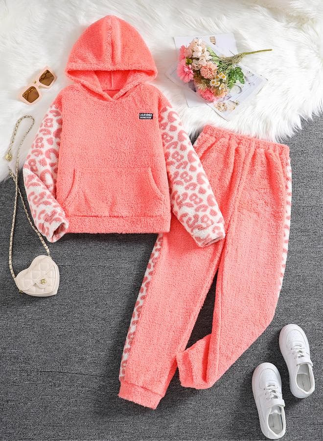 Take Two Teens Leopard Print Fleece Hoodie Jogger Set - Image 1