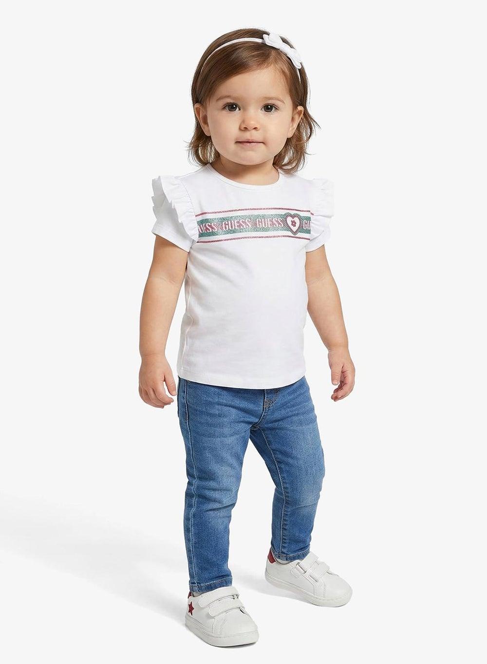 Girls Ruffle Sleeve Graphic Crew Neck T-Shirt - Image 1