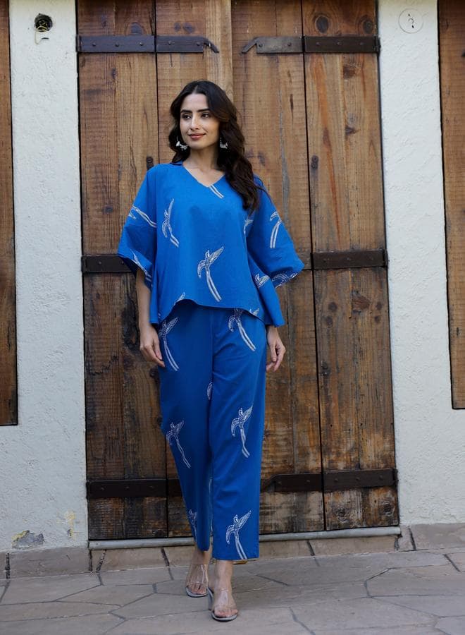 Printed Cotton V-Neck Pyjama Set - Image 1