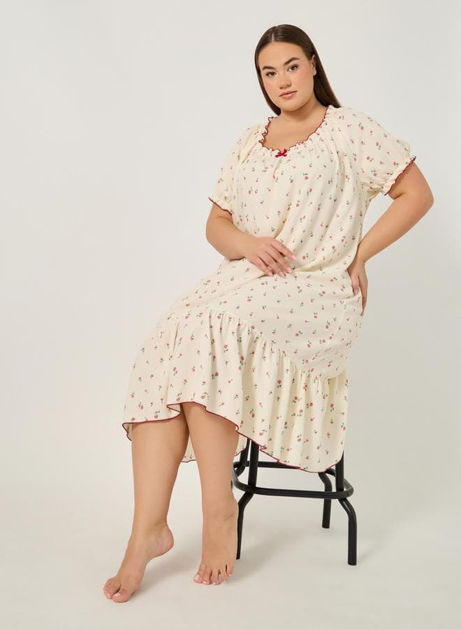 Plus Size Printed A-Line Ruffle Hem Night Dress - Image 1