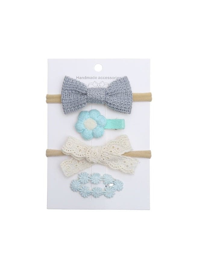 Ria Ribbon Bow Clip & Ponytail Set Blue - Image 1