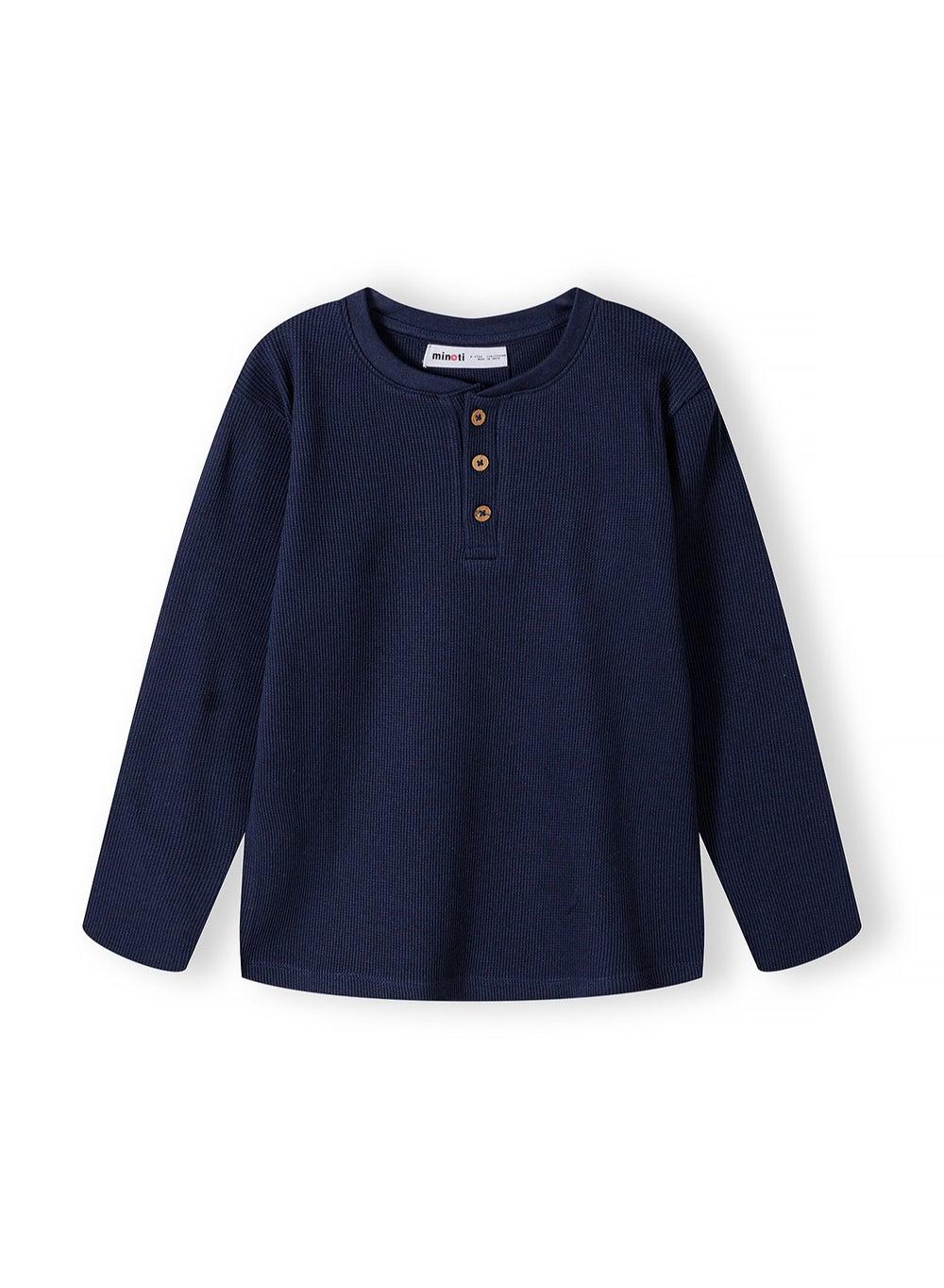 Boys Waffle Henley Tee Long Sleeves Navy - Image 1