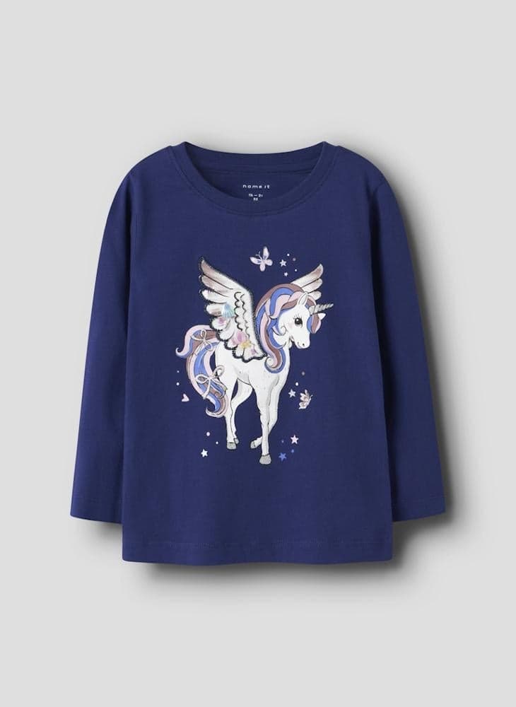 Girls Printed Crew Neck T-Shirt nmfninna ls Top Box - Image 1