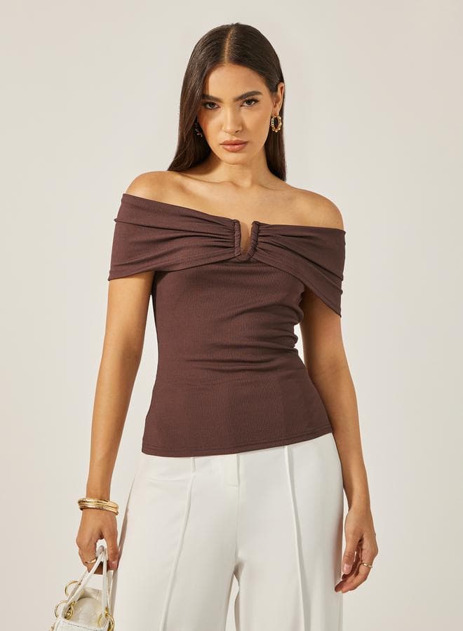 Ribbed Off-Shoulder Fitted Top for Women - Image 1