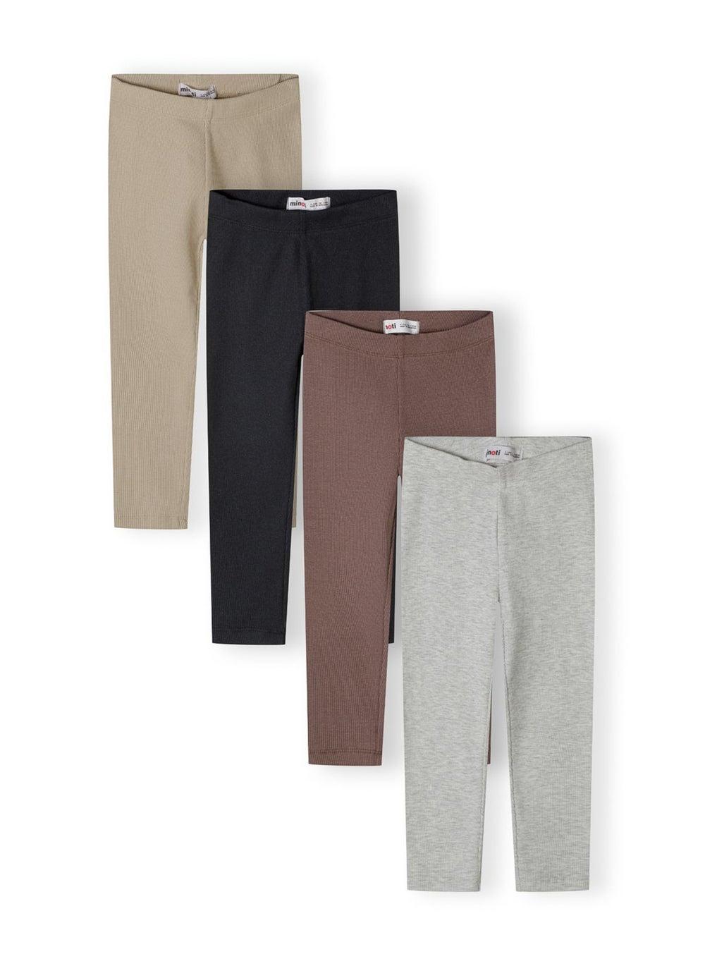 Girls Ribbed Long Leg Beige Leggings 4 Pack - Image 1