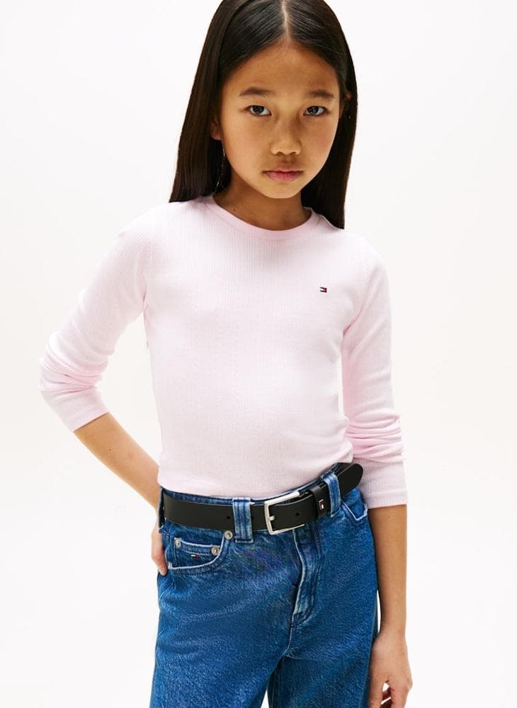 Kids Pointelle Cotton Top with Flag Embroidery - Image 1