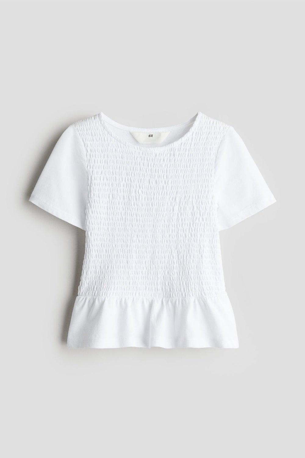 Smocked Peplum Cotton Jersey Top - Image 1