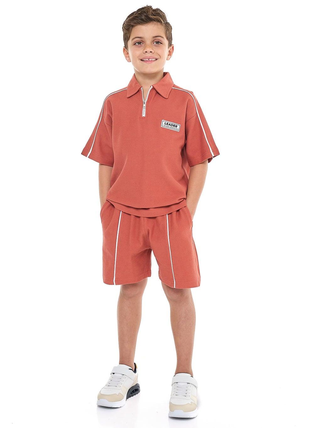 Oversized Boys Jacquard 2-Piece Set Half Zip Polo - Image 1