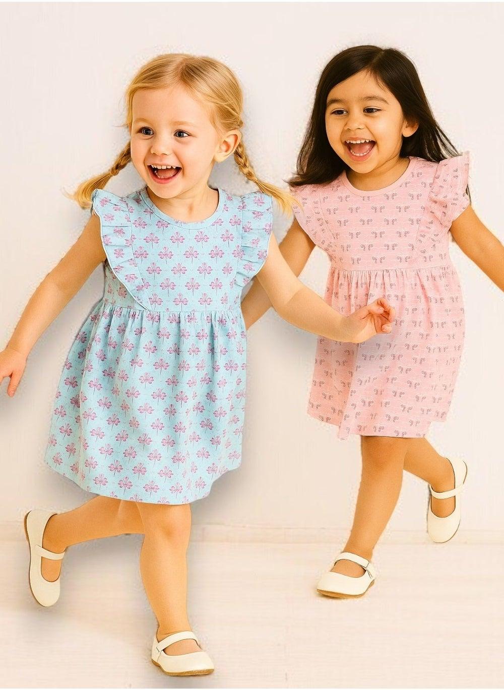 Girls Floral Ruffle Summer Dress Pack of 2 - Image 1