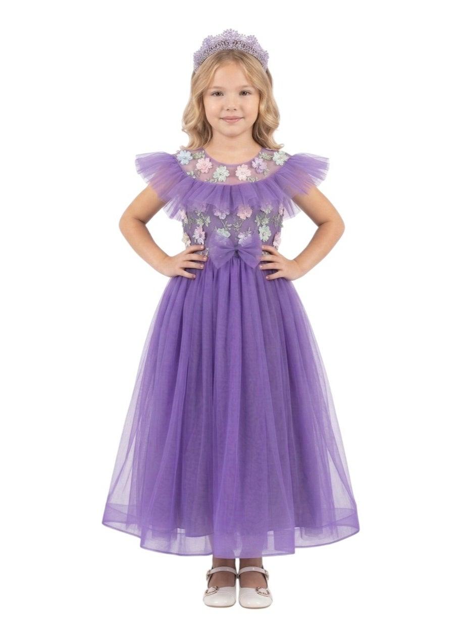 Lavender Floral Tulle Girls Formal Gown - Image 1