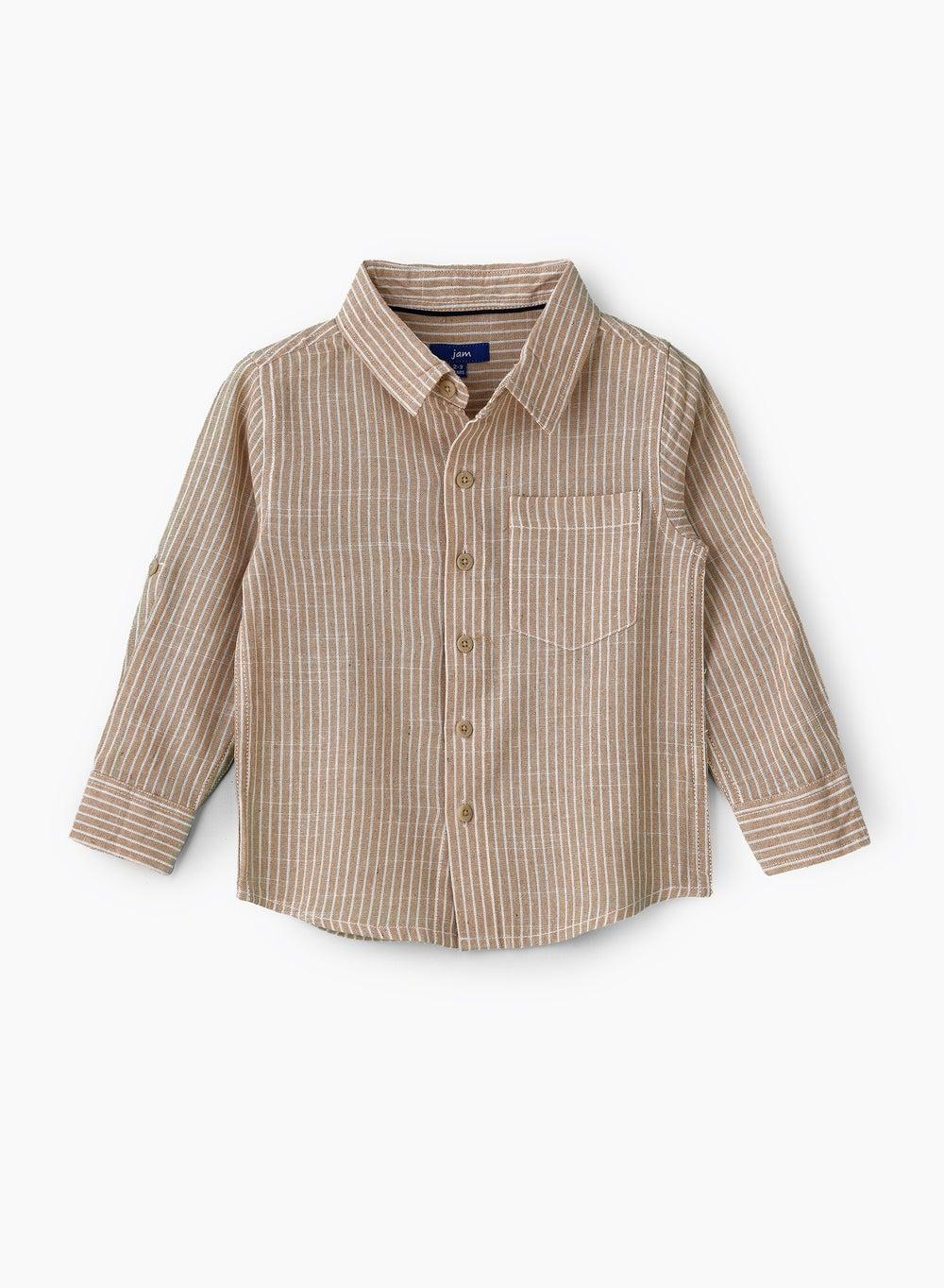 Boys Cotton Striped Shirt with Roll-Up Sleeves - Image 1