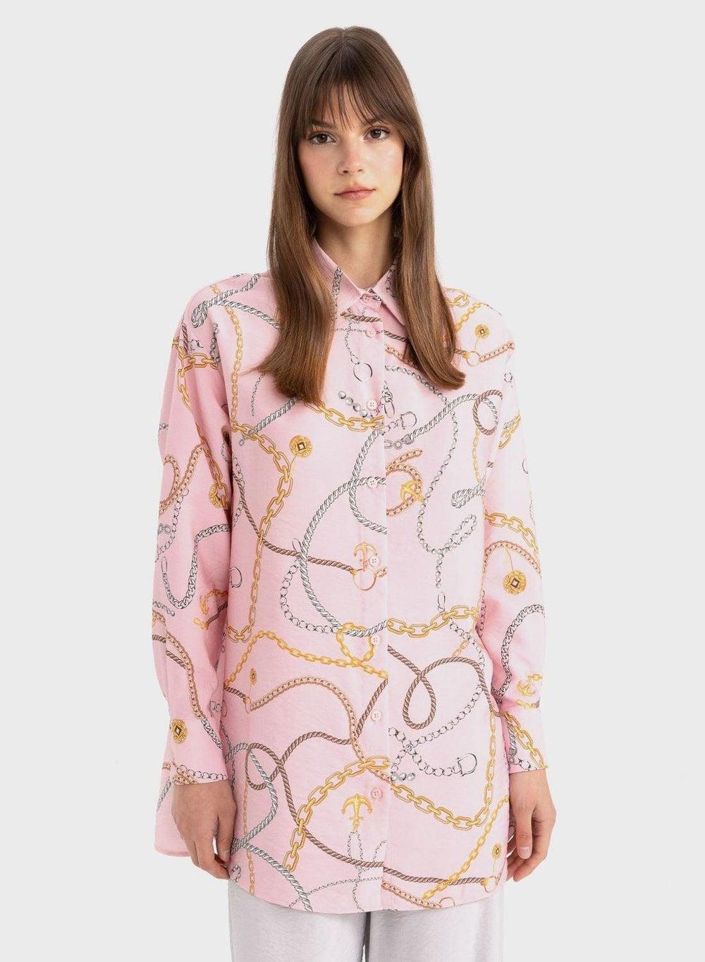 Relaxed Fit Abstract Print Long Sleeve Tunic - Image 1