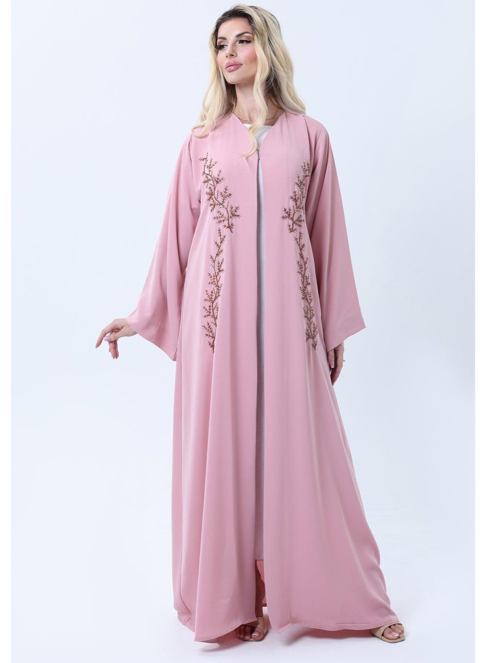Dusty Pink Embroidered Nida Abaya with Matching Sheila - Image 1