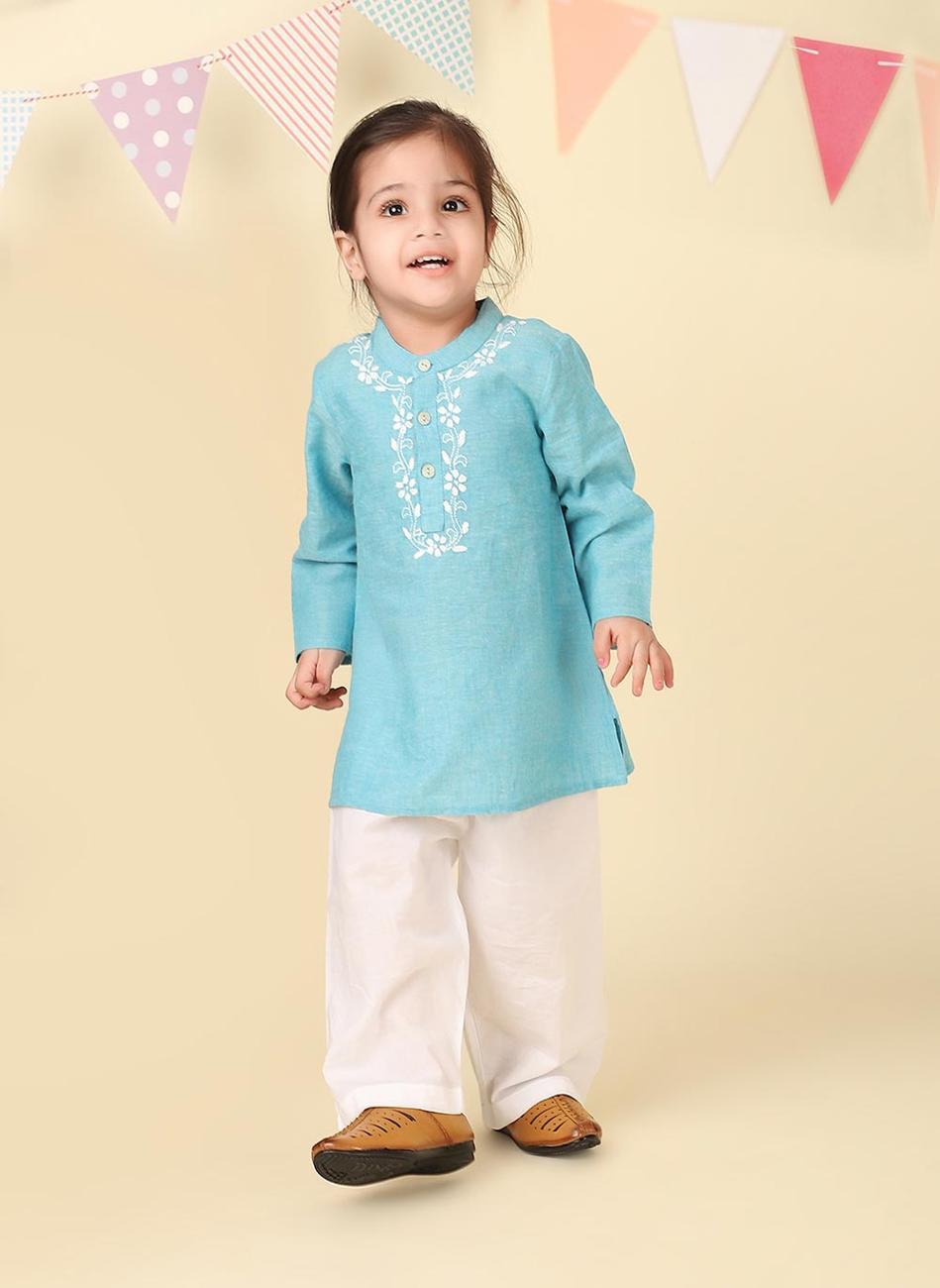 Blue Cotton Chikankari Kurta Set - Image 1