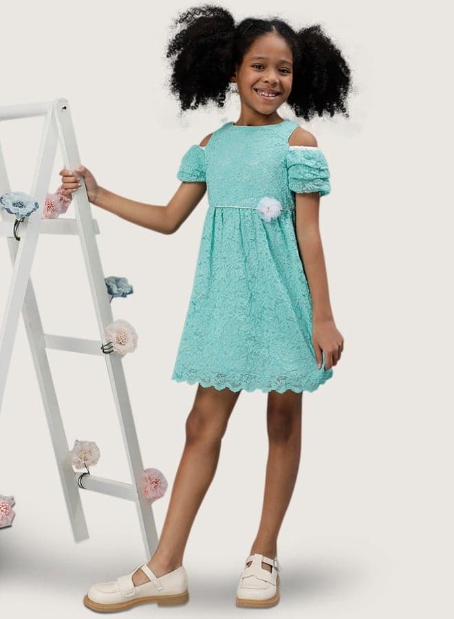 Light Blue Lace A-Line Girls Dress - Image 1
