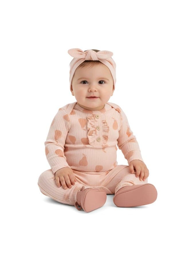 Bambimici Anaya Pear Print Long Sleeve Set - Peach - Image 1
