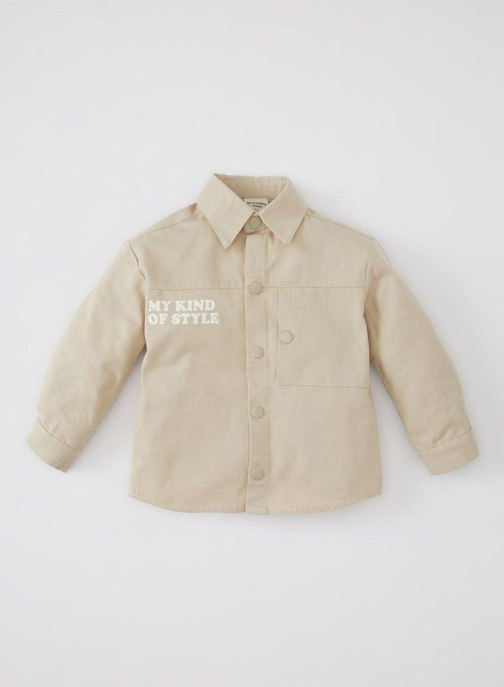 Regular Fit Gabardine Slogan Long Sleeve Shirt - Image 1